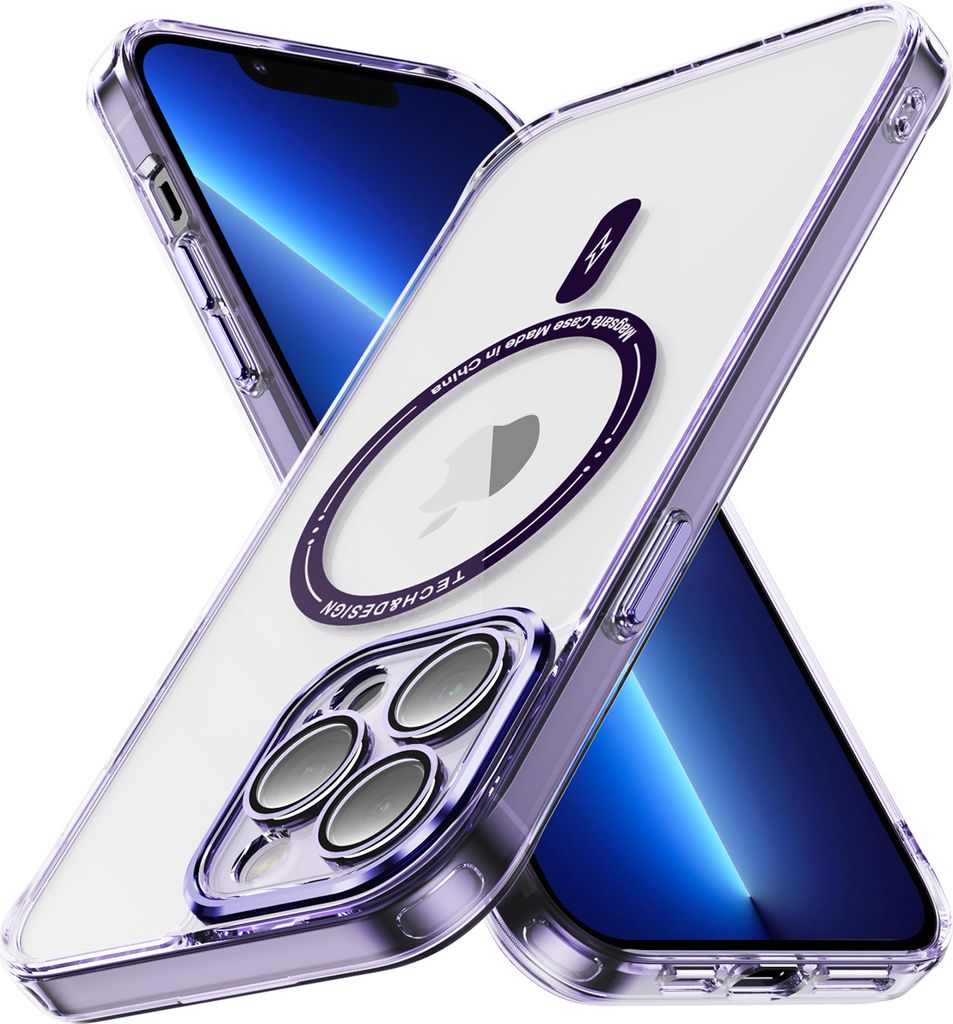Magnetisch Klare Hülle für iPhone 13 Pro, Kompatibel mit MagSafe, Hybrid Stoßfeste Handyhülle Lila
