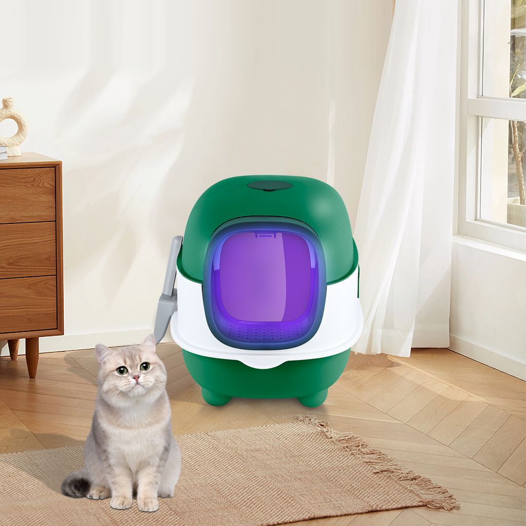 Dazhom Katzentoilette mit UV-Licht,Katzenklo mit Deckel,Katzenklo Groß,40x39x56cm Grün