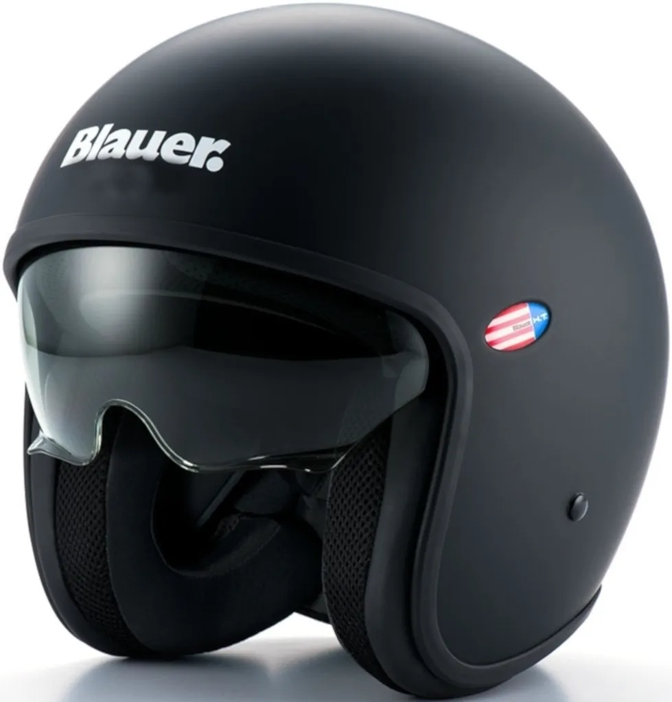 Casque de moto jet Blue Pilot 1.1 Noir Mat compact pour Scooter et Ville