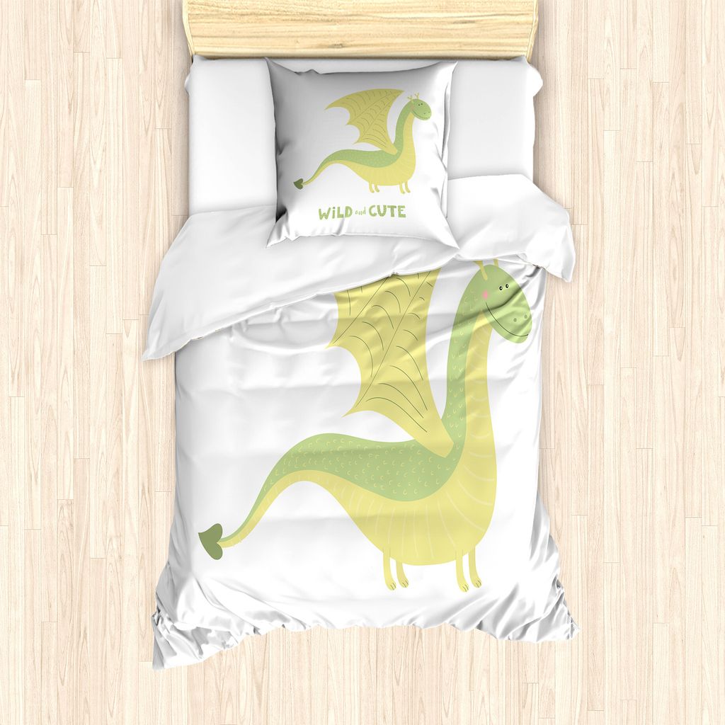 ABAKUHAUS Drachen Bettbezug Set für Einzelbetten, Typografie und Fantasie Dino, Milbensicher Allergiker geeignet mit Kissenbezug, 135 cm x 200 cm ...