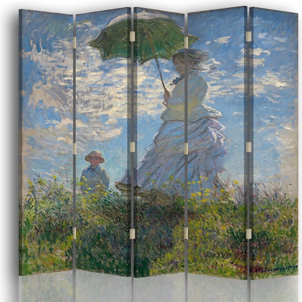 Paravent - Raumteiler Frau mit Sonnenschirm - Claude Monet - Dekorativer Raumtrenner cm. 180x170 (5 x)