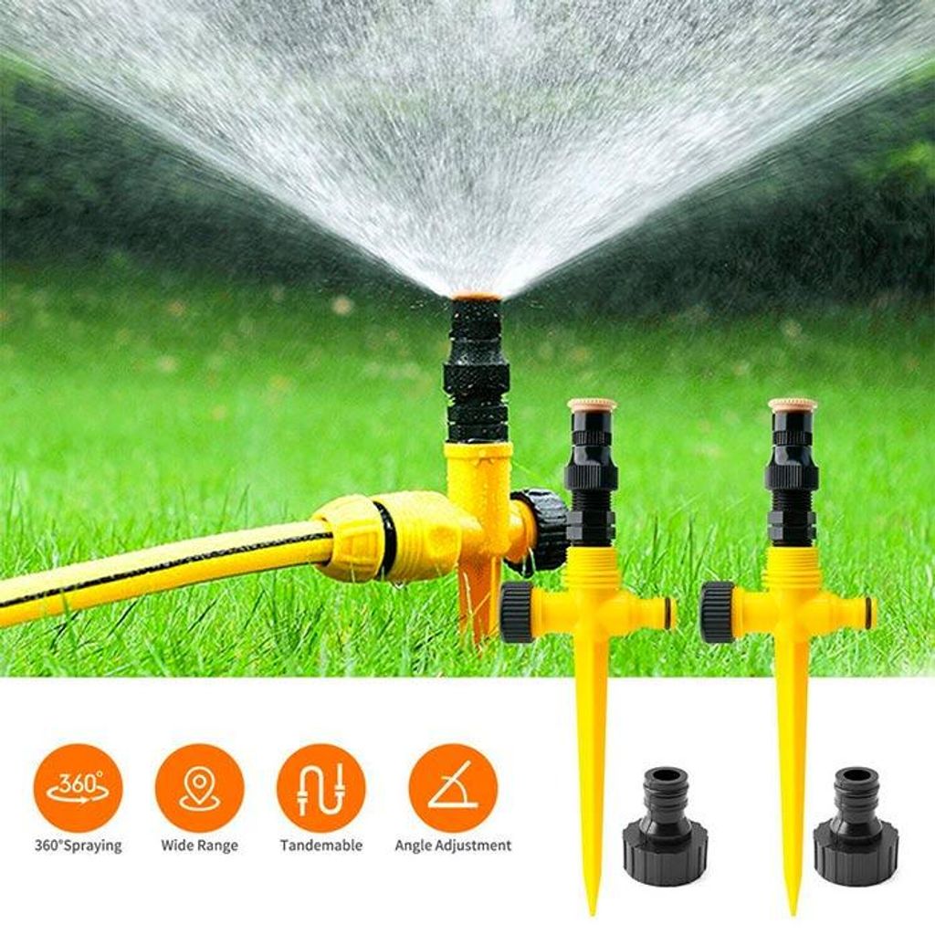 Rotierender Garten Sprinkler mit Einstellung 90° 180° 360°, Rasensprenger mit 2 Schlauchanschlüssen, Bewässerungssystem Reichweite 12 m GrassS...