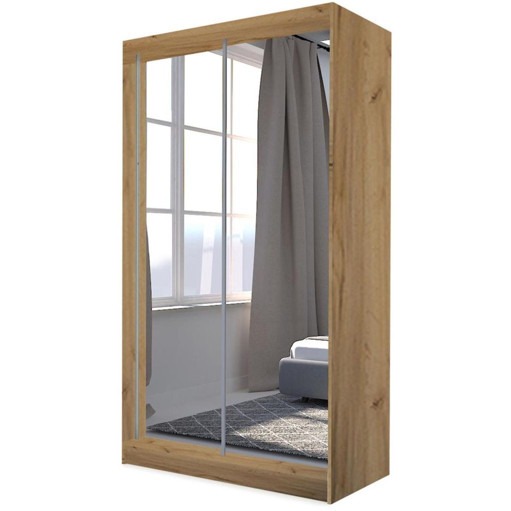 Schiebetürenschrank DEBRA 120cm - Kleiderschrank mit Schubkasteneinsätze & Spiegel (Artisan)