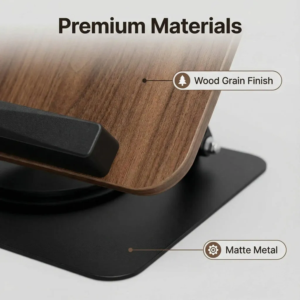 Pupitre de lecture en bois pivotant avec base rotative pour tablette - 2