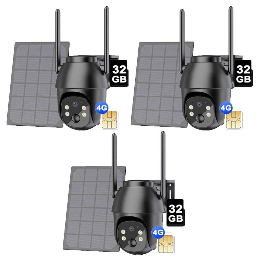 3X 2K 3MP Akku 4G LTE Überwachungskamera Aussen, Smarter Personen-/Autoerkennung, Nachtsicht, 32GB