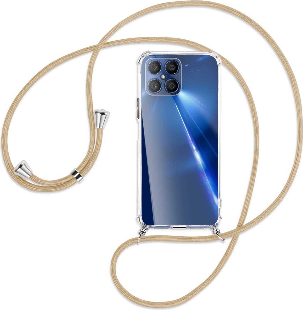 Handykette Backcover-Schutzhülle mit Band (Metall silberfarben) für Honor X8 - caramel