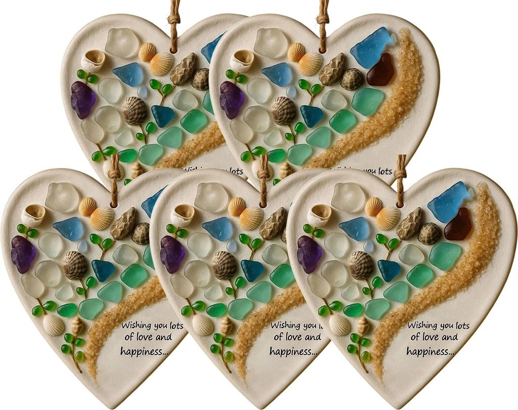 Wir wünschen Ihnen viel Liebe und Glück! Handgefertigter, runder/herzförmiger Schmuck aus Treibglas als Erinnerungsstück für den Weihnachtsbaum.