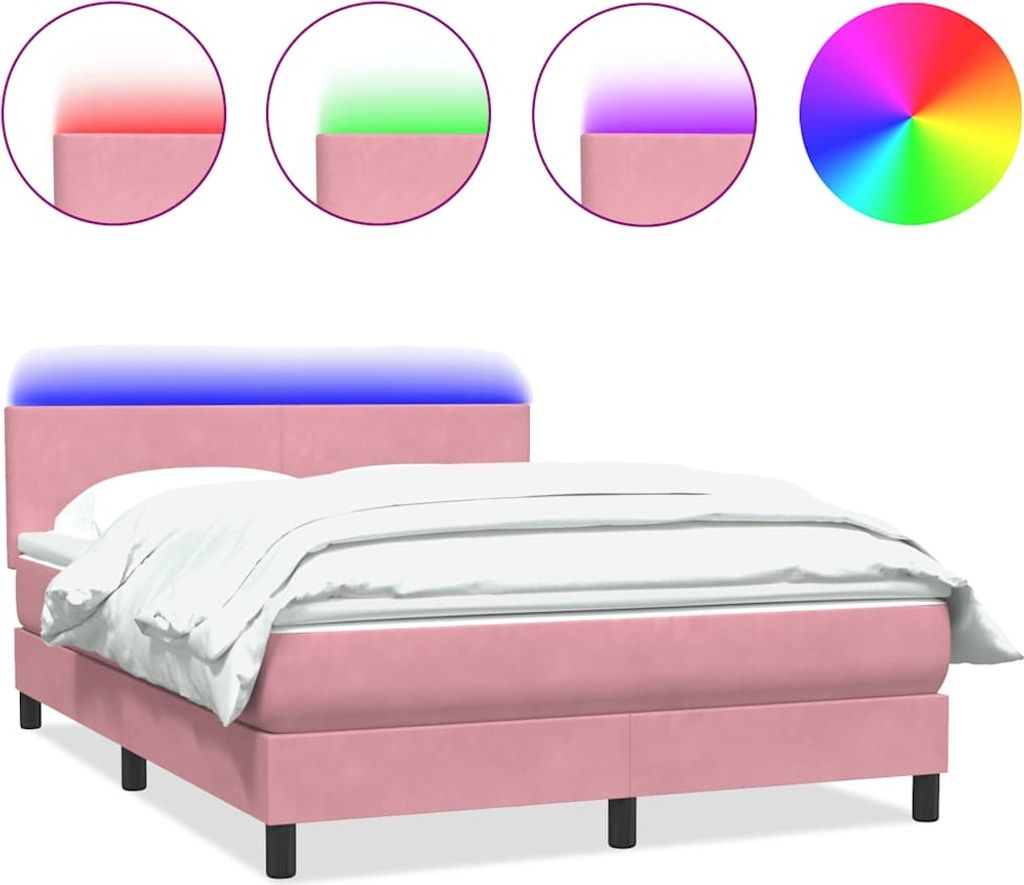Boxspringbett mit Matratze & LED Rosa 140x220 cm Samt