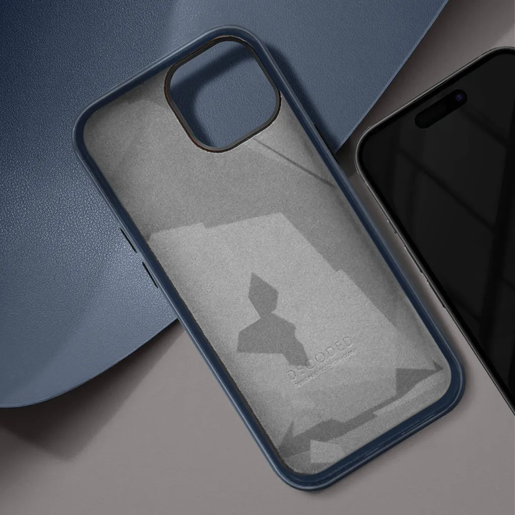 Étui Cuir iPhone 15 Plus Antichoc 1,2m - Decoded MagSafe Bleu Foncé