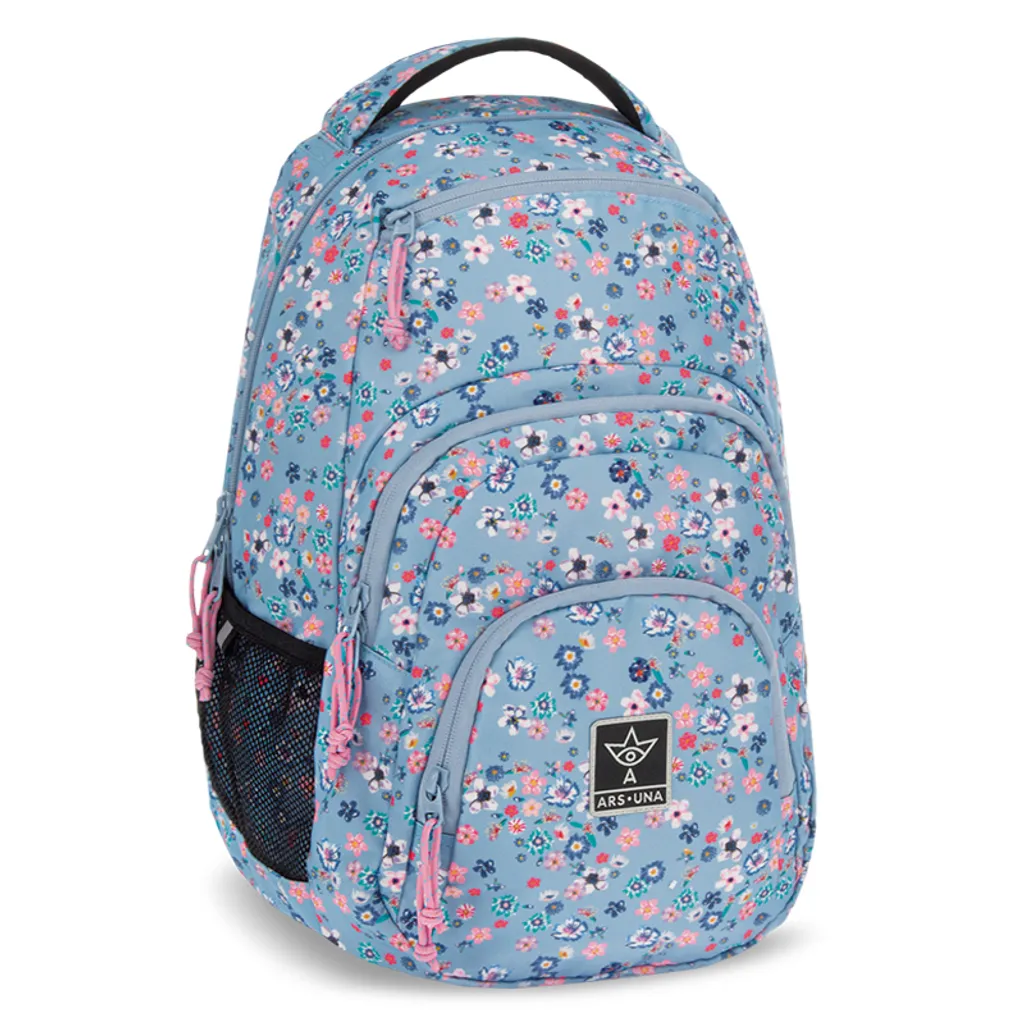 Sac à dos AU-2 motif floral bleu de 24cm - Finition fleur de perle premium