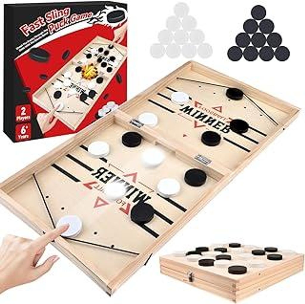 Fast Sling Puck Spiel, 2 in1 Portable Shuffleboard Hockey Brettspiel, Tischhockey Eishockey Tischspiel, Hockey Speelgoed Fast Game Sling Pucks, Par...