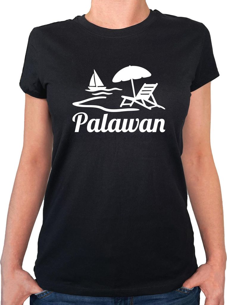 Huuraa Damen T-Shirt Palawan Inselmotiv Philippinen XL Black Bio Baumwolle Fairtrade Damenshirt Geschenkidee