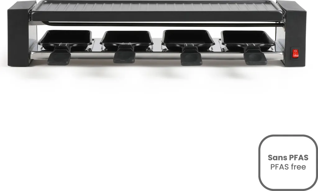 Appareil à raclette 4 personnes 800W avec 4 poêlons antiadhésifs