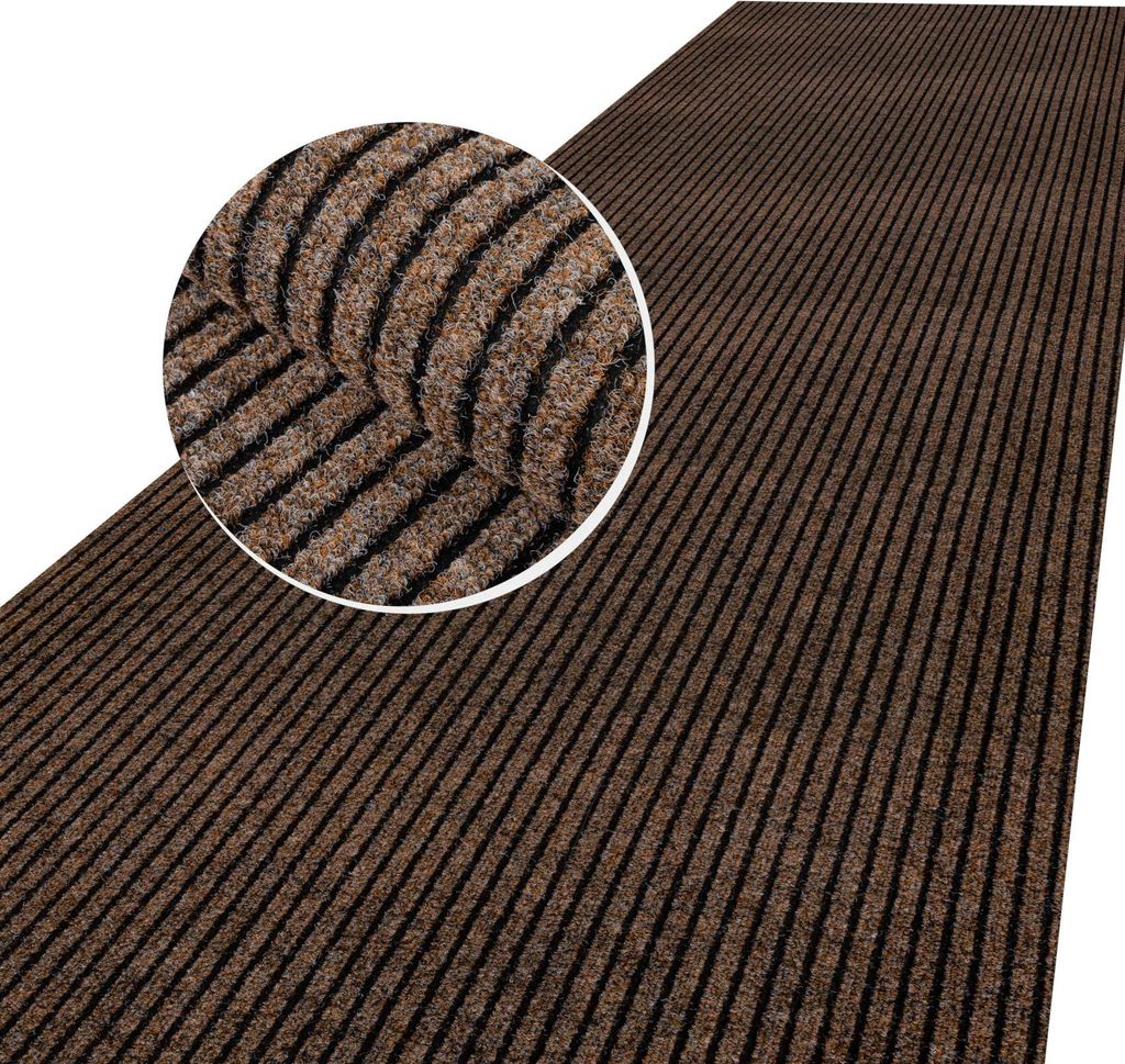 Flurläufer Fußmatte Teppichläufer Textil Vorleger Läufer MiISCHA Breitschtreifen Brau Robust Wasserabweisend Breite 100 cm Länge 200 cm