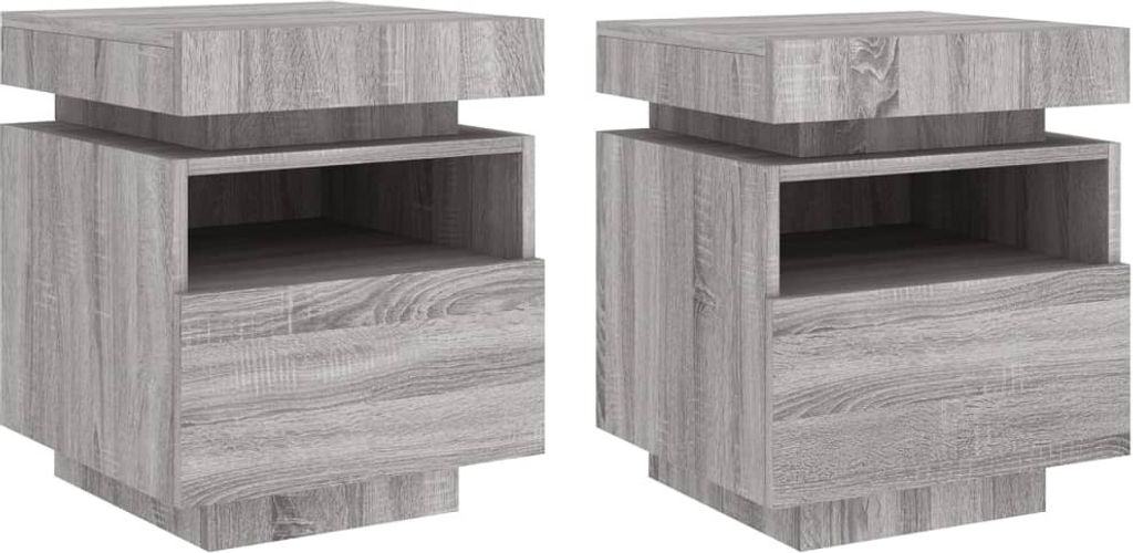 SYFAX Nachttische mit LED-Leuchten 2 Stk. Grau Sonoma 40x39x48,5 cm