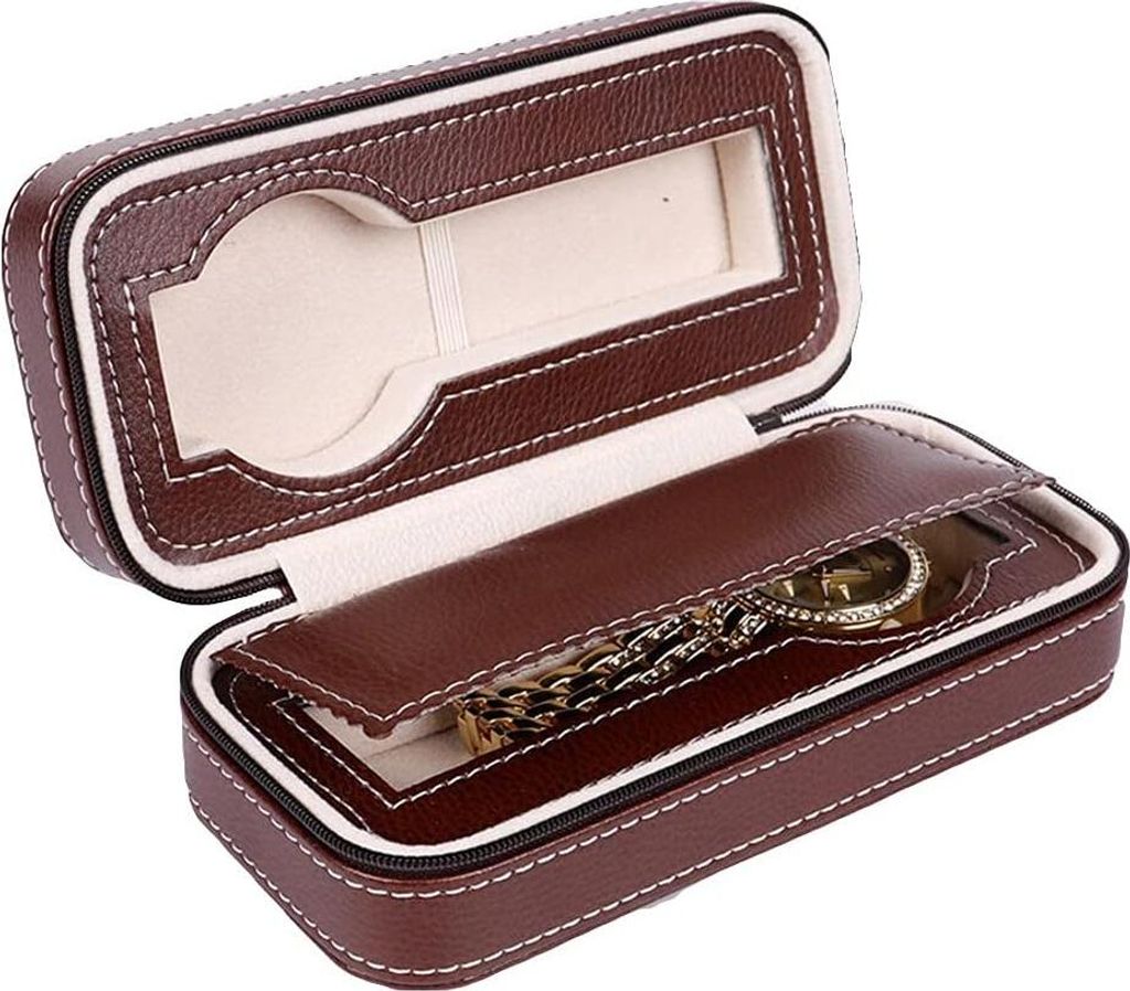 Uhrenbox für 2 Uhren - braune Farbe - Reißverschluss