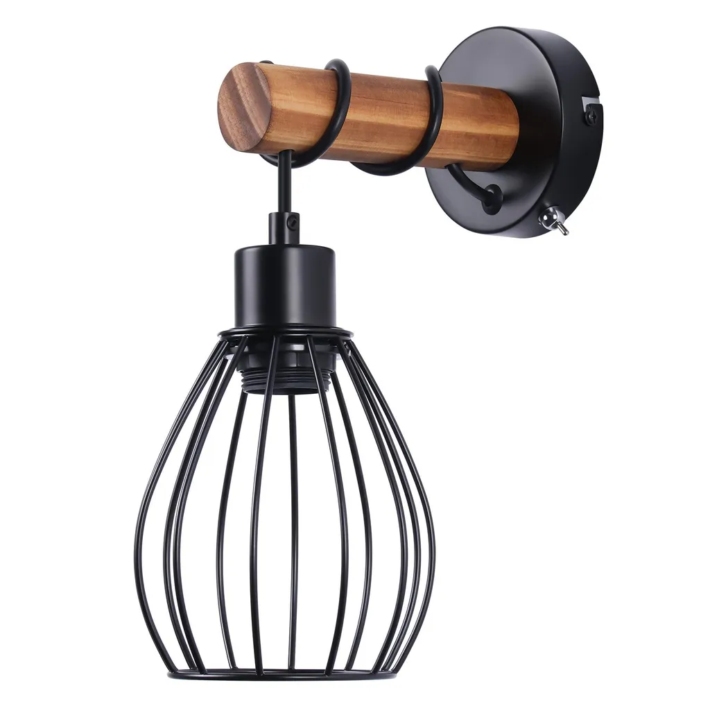 Applique Industriale ZMH con Interruttore - Lampada Letto Legno E27 - 9