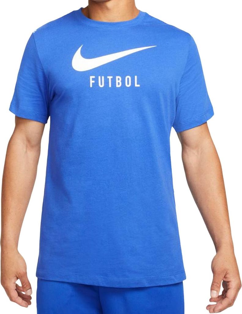 NIKE Swoosh Fußball Soccer Tee Herren Sport-Shirt mit großem Front-Print T-Shirt DH3890-480 Blau, Größe:L