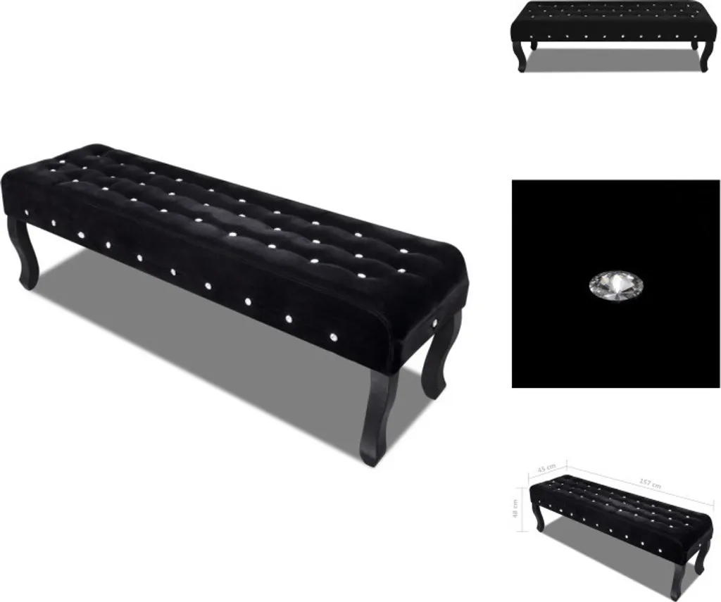 Banc de chambre velours noir vidaXL avec boutons cristal pour bout de lit