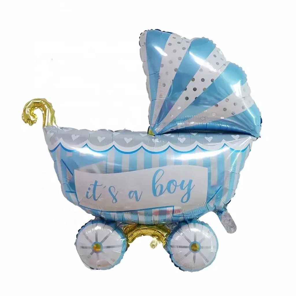 Folienballon Baby Boy, Kinderwagen gestreift, ca. 84 x 97 cm