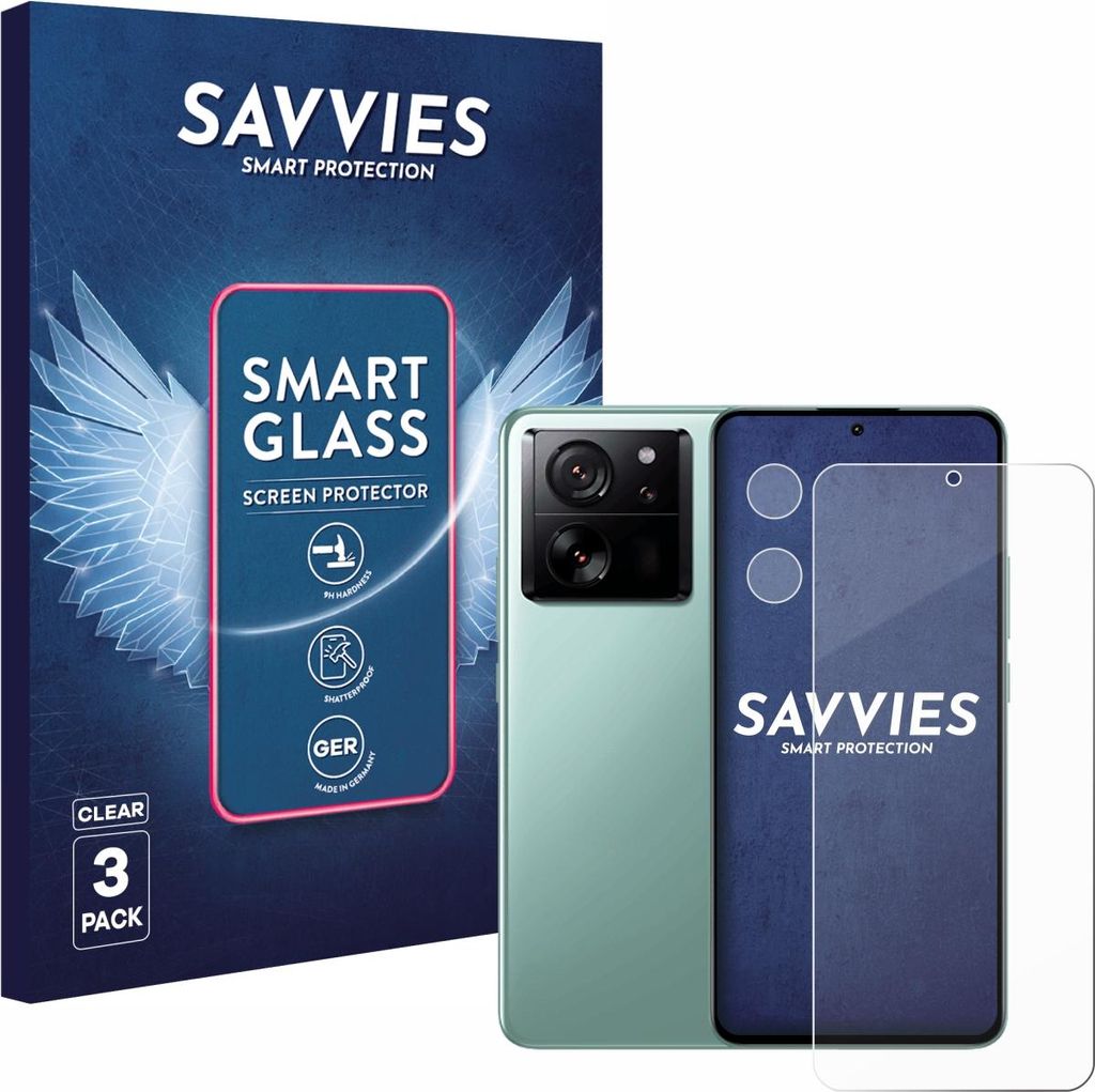 3x Savvies Schutzglas Folie für Xiaomi 13T Pro (Display+Kamera) 9H Panzer Schutzfolie Glas Displayschutz klar transparent