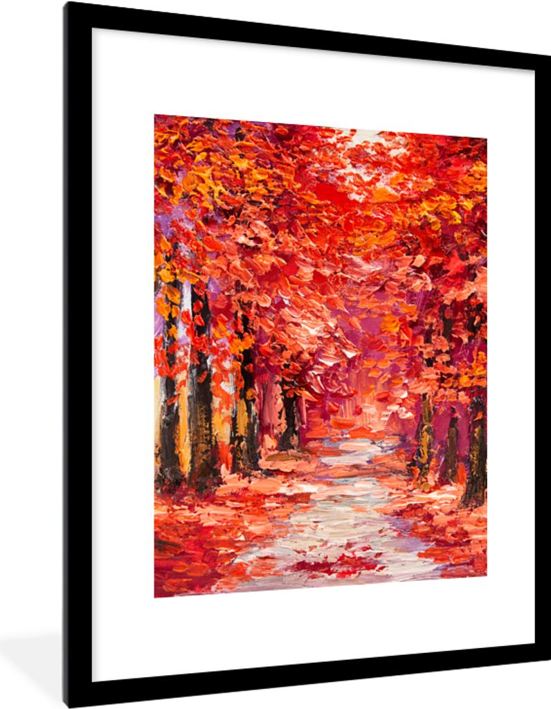 MuchoWow Gerahmtes Poster Gemälde - Bäume - Herbst - Ölgemälde 60x80 cm - Poster mit Schwarzem Bilderrahmen Wandposter Rahmen Foto Bilder - W...