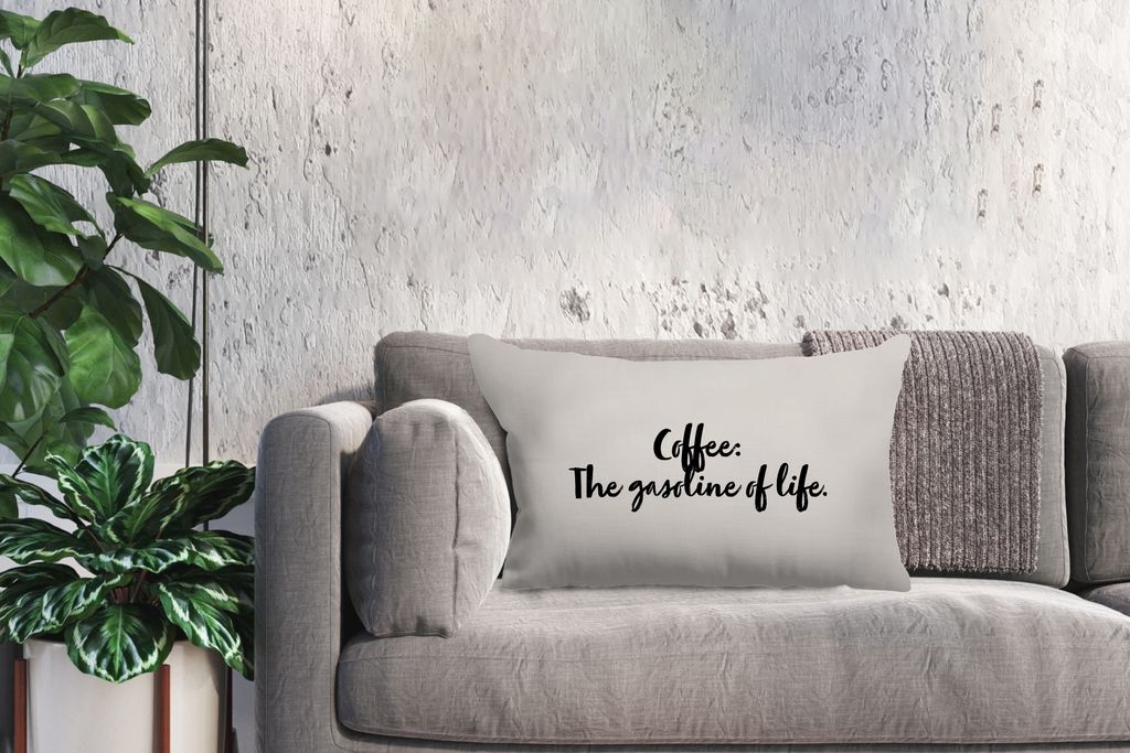 MuchoWow Zierkissen Sofakissen Wohnzimmer Dekokissen 60x40 cm Zitate - Sprichwörter - Kaffee: Das Benzin des Lebens - Kopfkissen - Polster mit Foto