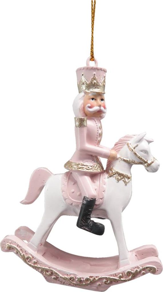 Clayre & Eef Weihnachtsanhänger Schaukelpferd 9 cm Rosa Kunststoff