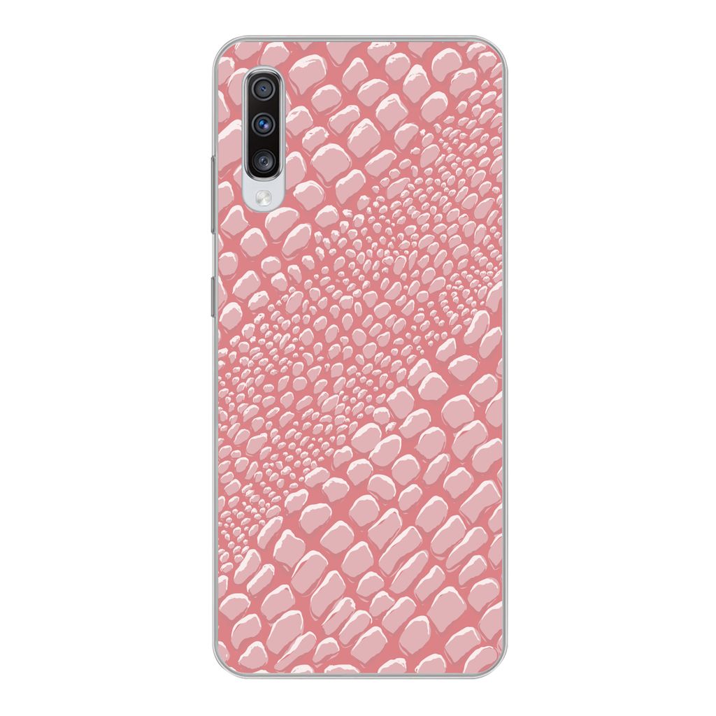 MuchoWow Handyhülle Schutzhülle Hülle für Samsung Galaxy A70 Krokodilleder - Tierprint - Rosa Silikon Softcase Handy Hülle - Schutzhaube