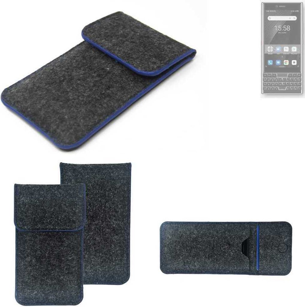 K-S-Trade Handy-Hülle Schutz-Hülle kompatibel mit Unihertz Titan Slim Filztasche Pouch Tasche Case Sleeve Filzhülle dunkelgrau, blauer Rand