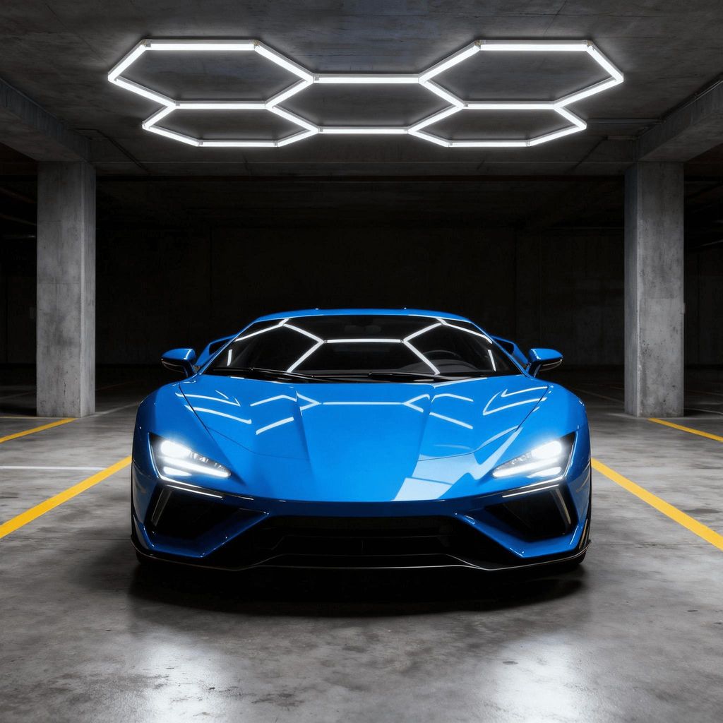 LZQ LED Hexagon Deckenleuchte – 5 Panels, 6500K Weiß, Verbindbar, Modernes Design für Garage, Werkstatt, Auto-Salon, Fitnessraum, Keller, Ausst...