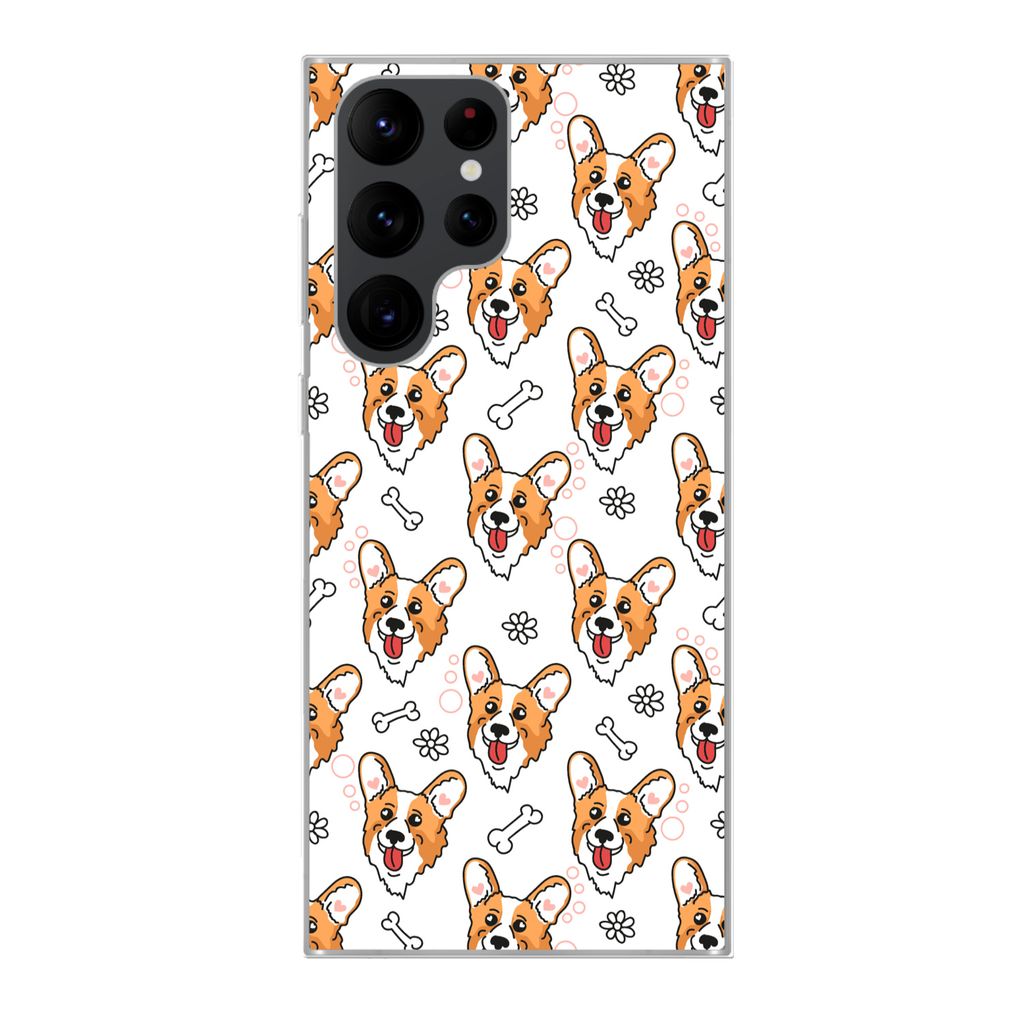 MuchoWow Handyhülle Schutzhülle Hülle für Samsung Galaxy S22 Ultra Muster - Hund - Corgi - Jungen - Mädchen - Kinder - Kinder Silikon Softca...