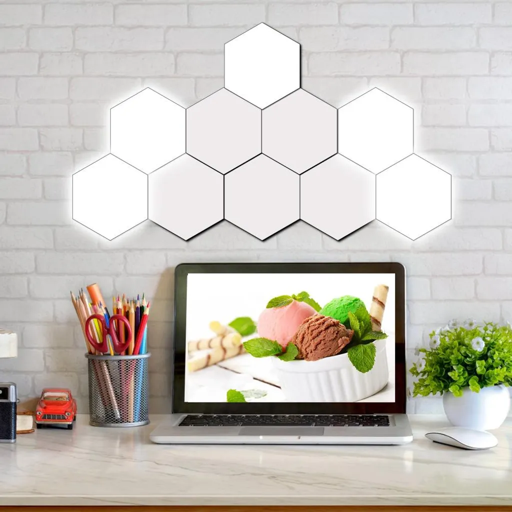 Lampe murale hexagonale décorative LED pour chambre et salon - Set de 6 - 4