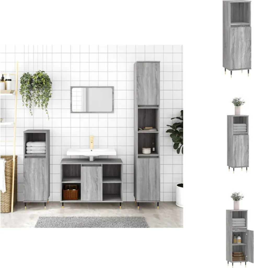 Mobile Bagno Grigio Sonoma 30x30x100 cm | Armadietto Salvaspazio vidaXL