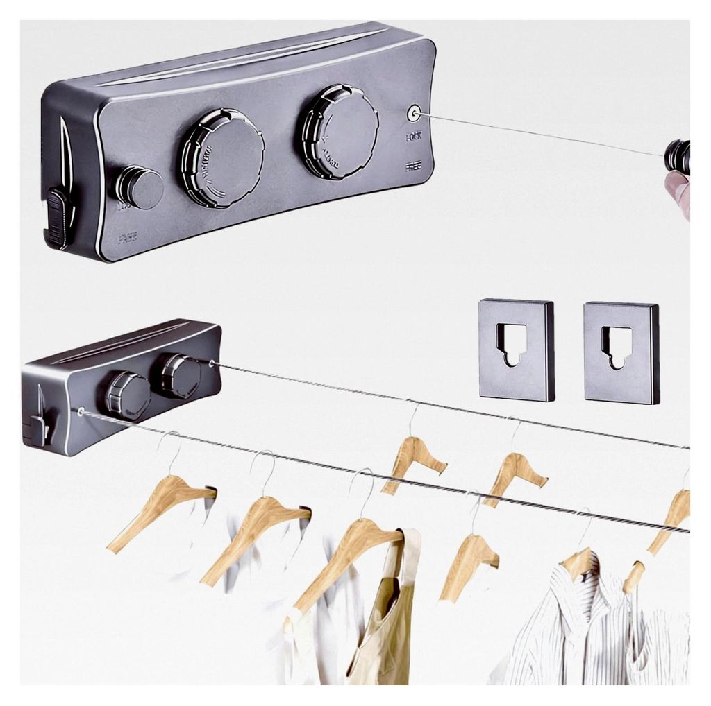 Ausziehbare Wäscheleine, 2 x 5,1 m, Wandmontierte Wäscheleine für Hotel, Waschküche, Badezimmer (Grau)