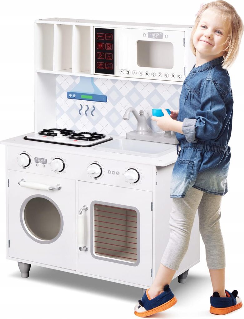 Küchenspielzeug aus Holz - Spielküche - Kinderküche - Spielküche - 84x30x58 cm - Weiß - mit Licht und Ton