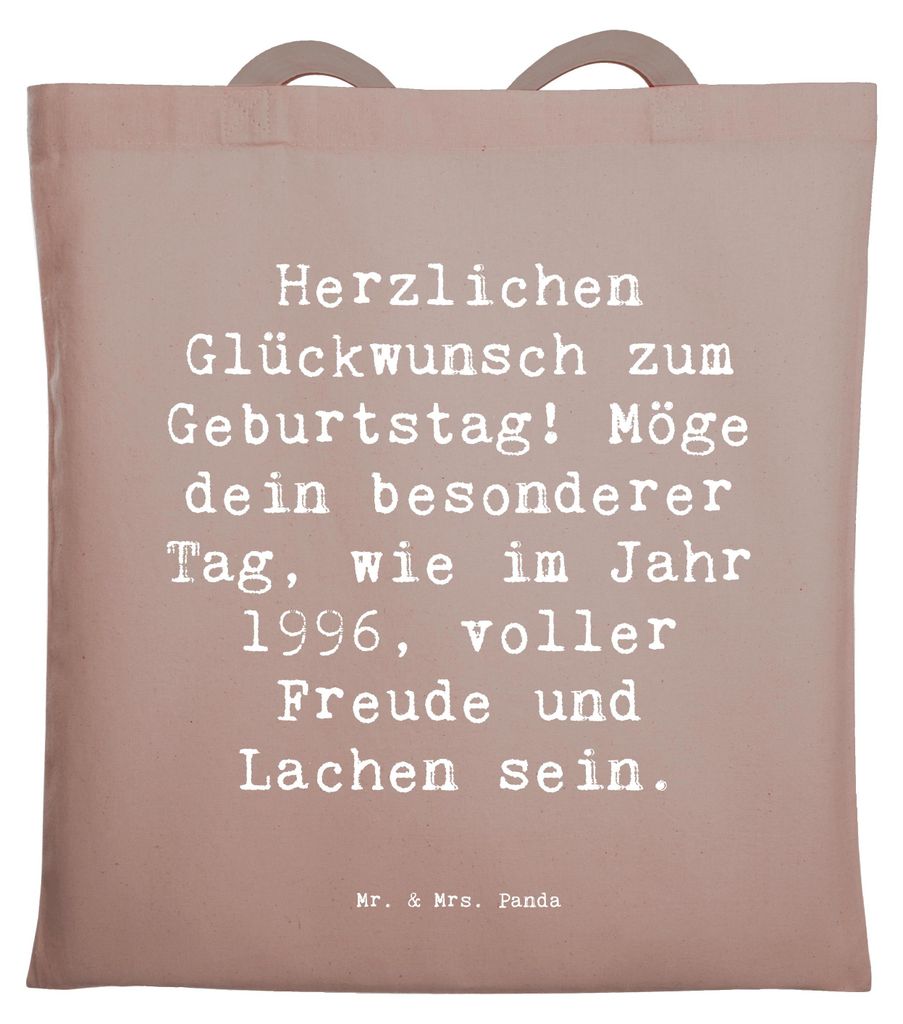 Mr. & Mrs. Panda Tote Bag Spruch 1996 Geburtstag Freude - Braun Pastell - Geschenk, Herzlichen Glückwunsch, Happy Birthday, Tasche, Geschenke für...