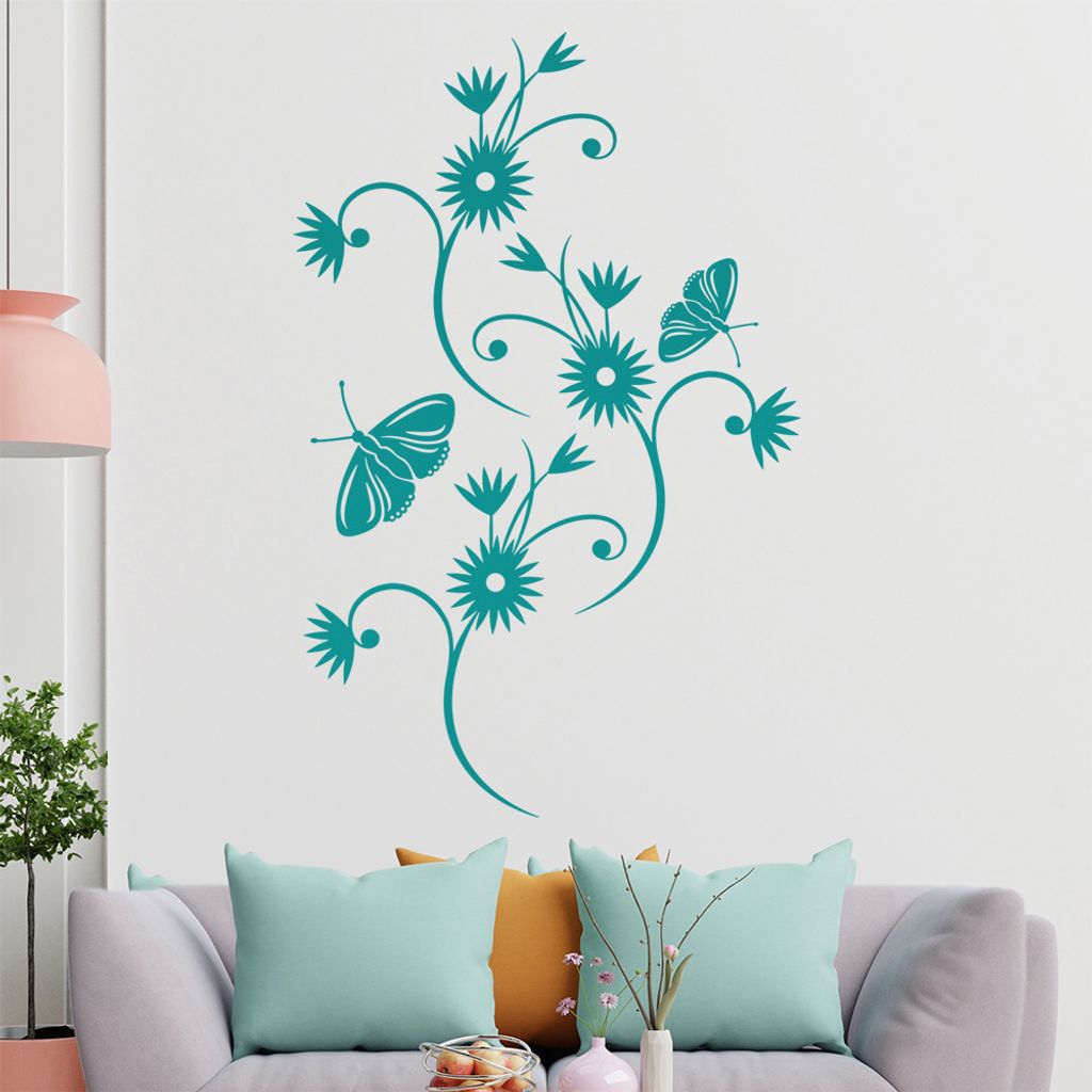 Falter Schmetterling Blüte Wandtattoo in 6 Größen - Wandaufkleber Wall Sticker - Dekoration, Küche, Wohnzimmer, Schlafzimmer, Badezimmer