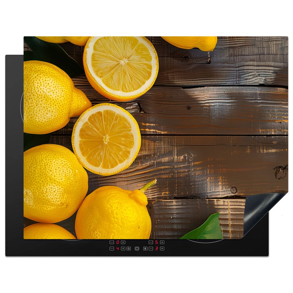 KitchenYeah Herdabdeckplatte Holz - Zitrone - Braun - Gelb , 77x59cm, Küche Deko, Glaskeramikkochfeld Herdabdeckung, Abdeckplatte fùr Kochfeld