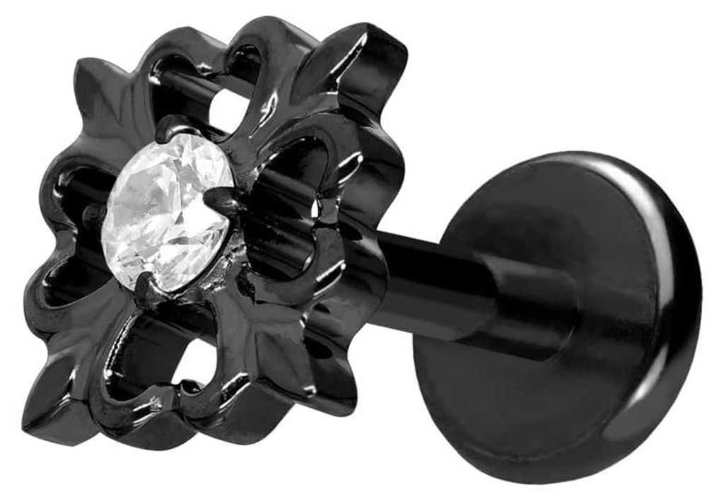Ohrpiercing, Nasenpiercing Titan Labret mit Push Fit KLEEBLATT Schwarz Stablänge: 5mm | Stabstärke: 1mm
