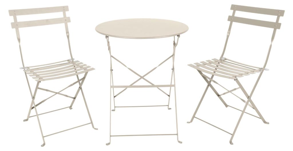 Sandfarbenes Café-Set 2-Sitzer 3-teilig aus Stahl mit 60x60 cm Tisch und 80 cm hohen Stühlen