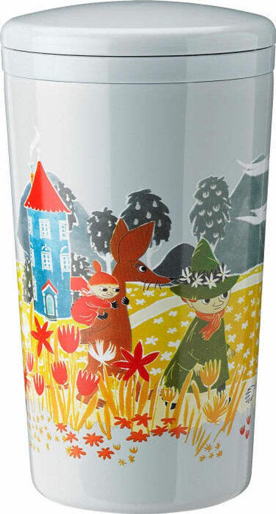 Stelton Thermobecher Carrie Moomin Sky, Isolierbecher, Edelstahl, Kunststoff, Blau, 400 ml, 1375-7