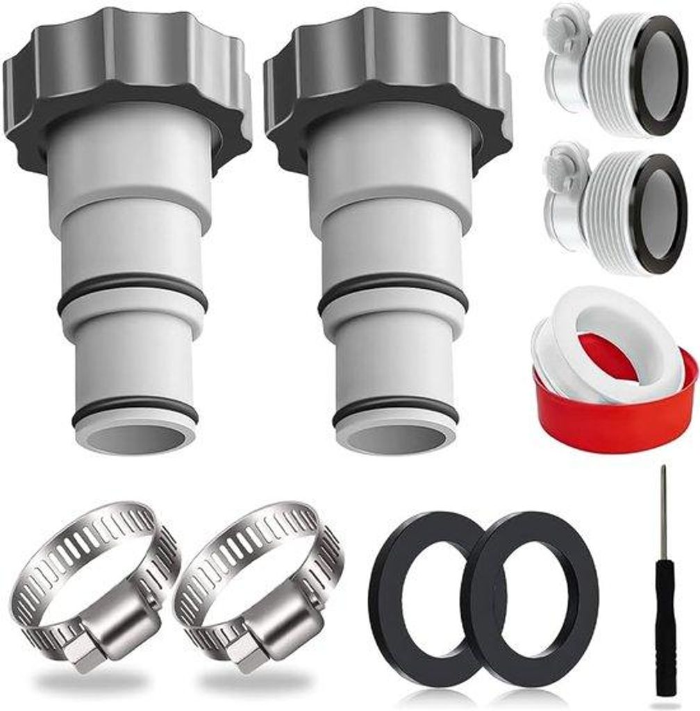 Zwembadslangadapter-Set - Adapter für Intex-Filterpumpen - 1,5 und 1,25 Zoll - mit Klemring und Gewinde - für Oberflächenbecken