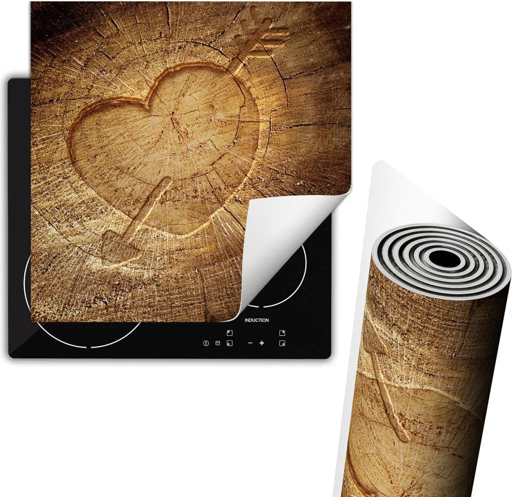 Piastra di copertura 60x52 cm Coperchio per piano cottura in ceramica Tappetino antiscivolo Roll-up, cuore in legno