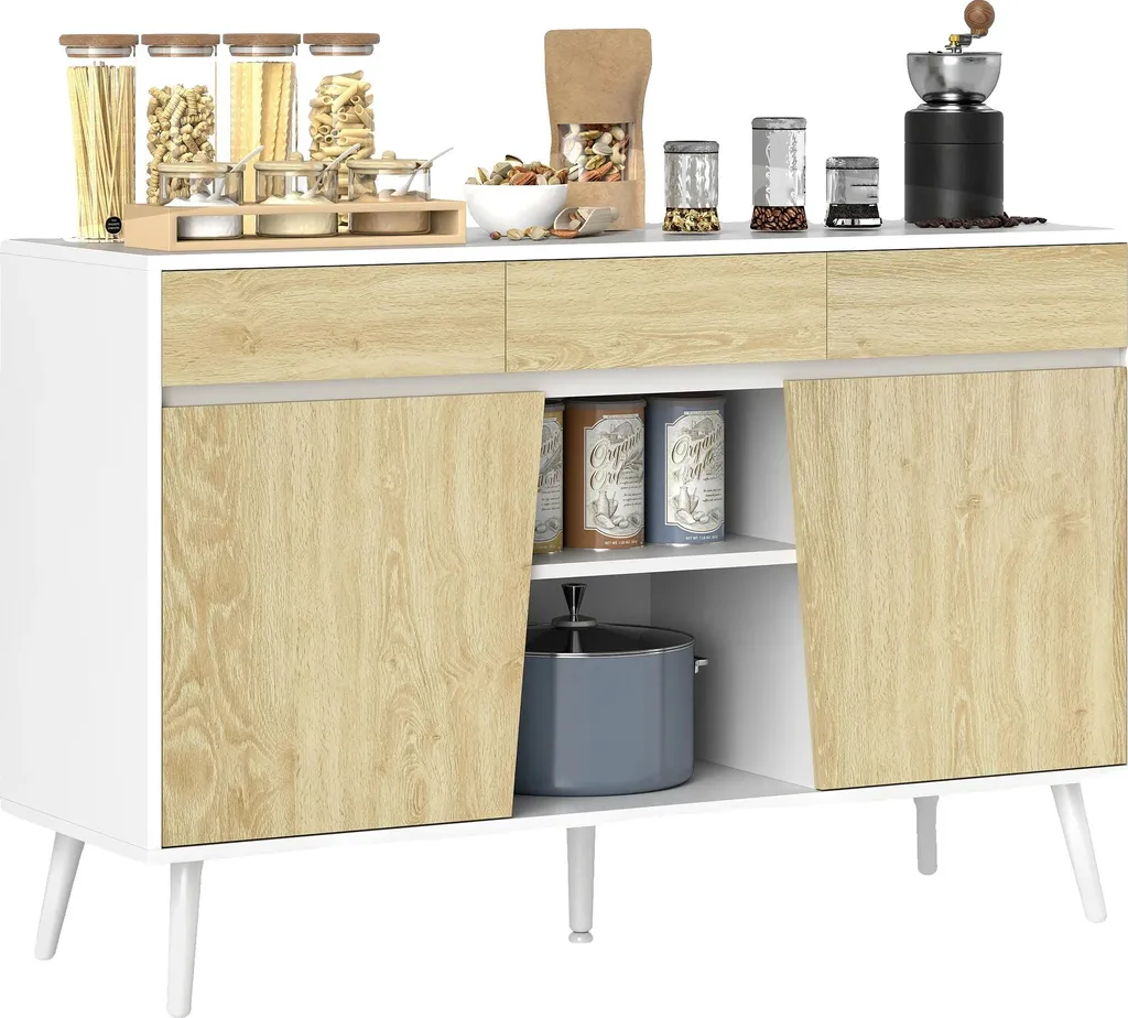 Petit buffet de cuisine pour vaisselle, 120 cm, 2 portes, 3 tiroirs