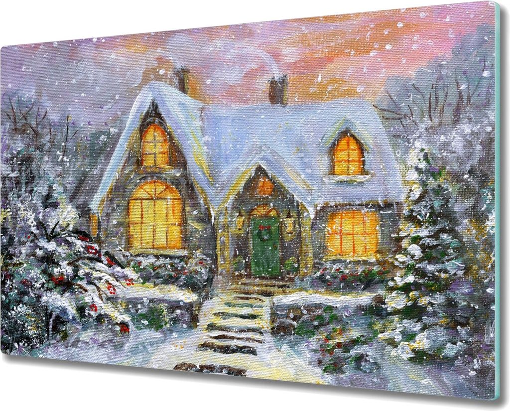 Coloray Küchenbrett Kochplattenabdeckung Hackbrett Schneidebrett Herdabdeckplatte 80x52 cm - Winterferien Haus Schnee
