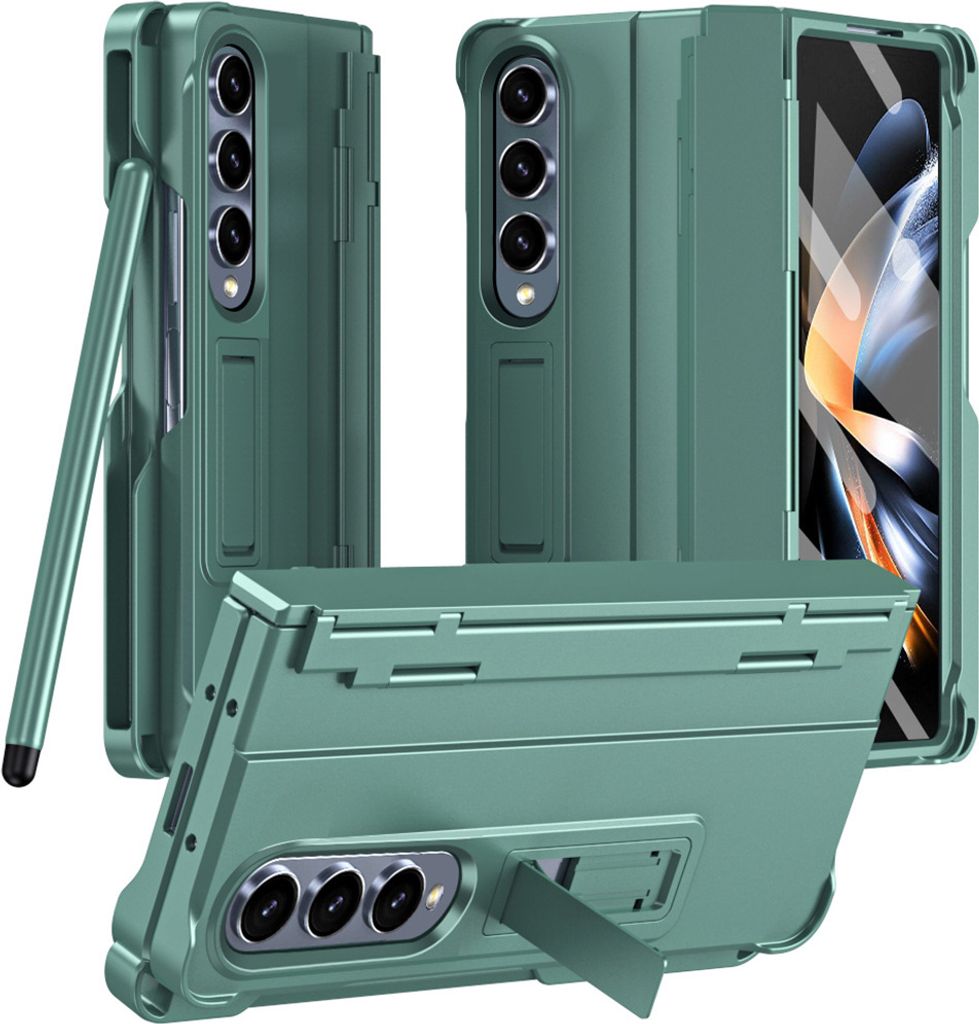 Handyhülle für Samsung Galaxy Z Fold 4 5G mit Pen, Scharnierschutz Hart Robuste Stoßfest Hülle mit Displayschutzfolie Grün