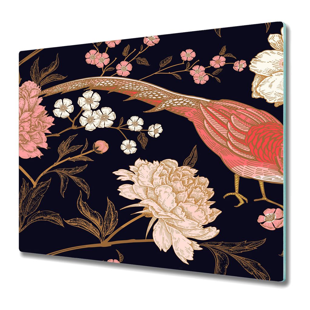 Küche Teller - Schneidebrett Glas - Herd Abdeckung - Vogel Pfingstrose