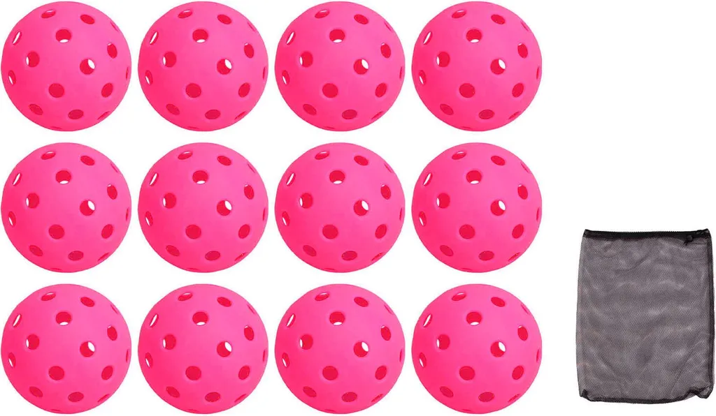 Balles de pickleball pour entraînement outdoor rose 74 mm 12 pièces