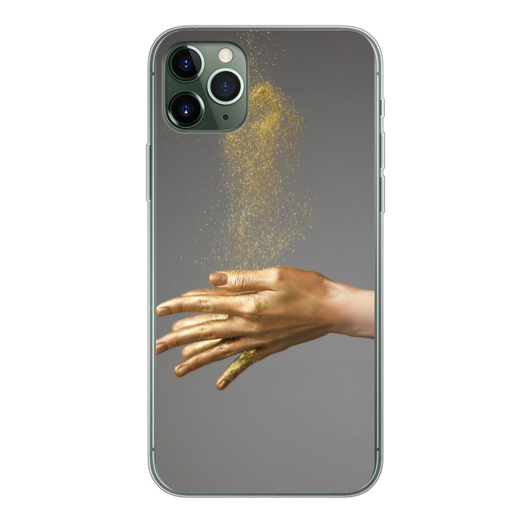 MuchoWow Handyhülle Schutzhülle Hülle für iPhone 11 Pro Max Frau mit goldgefärbten Händen und einer Glitzerwolke Silikon Softcase Handy Hü...